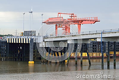 Gantry Crane with Access Road in Foreground Editorial Stock Photo