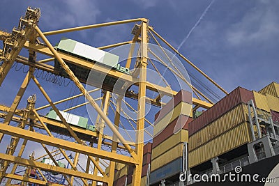 Gantry cranes and Container Ships Stock Photo