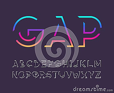 Gap line bold english font, graphical decorative alphabet Vector Illustration