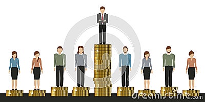 Gap between rich and poor work finance concept with coins Vector Illustration