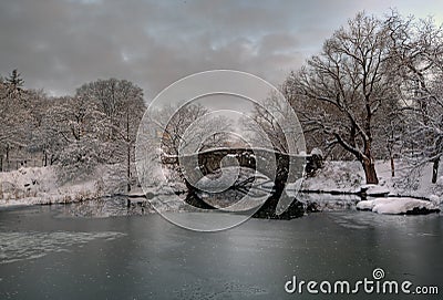 Gapstow brdige after snow storm Stock Photo