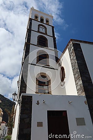 Bell tower of the Church of Santa Ana founded in 1520. Garachico, Tenerife, Spain Stock Photo