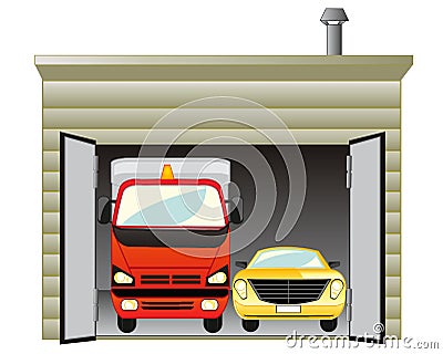 Garage with car Vector Illustration