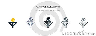 Garage elevator icon in different style vector illustration. two colored and black garage elevator vector icons designed in filled Vector Illustration