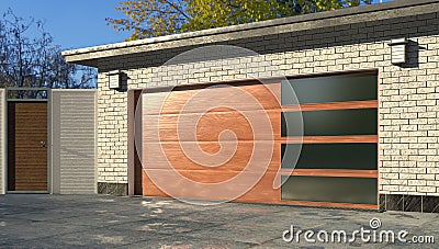 Garage entrance with sectional doors Cartoon Illustration