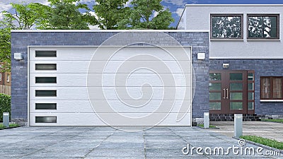 Garage entrance with sectional doors Cartoon Illustration