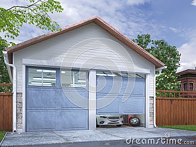 Garage entrance with sectional doors. Cartoon Illustration