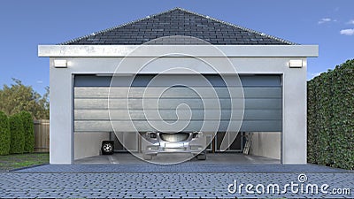 Garage entrance with sectional doors Cartoon Illustration