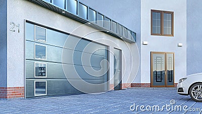 Garage entrance with sectional doors Cartoon Illustration