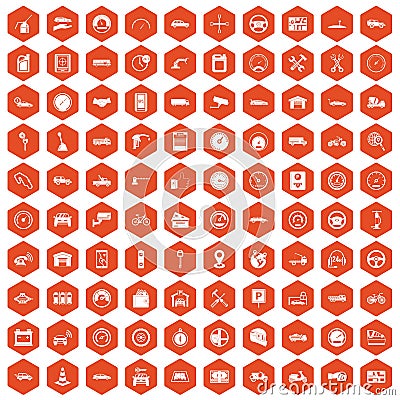 100 garage icons hexagon orange Vector Illustration