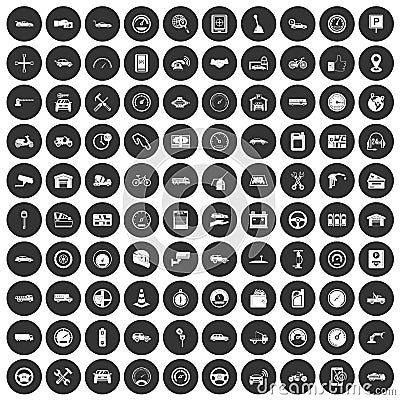 100 garage icons set black circle Vector Illustration