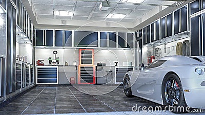 Garage interior with sectional doors Cartoon Illustration