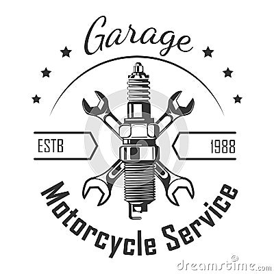 Garage motorcycle service round logo with pistons and spanners Vector Illustration