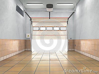 Garage with rolling gate. Cartoon Illustration