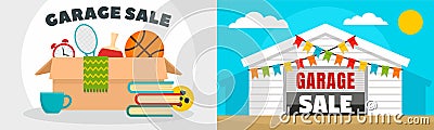 Garage sale banner set, flat style Vector Illustration