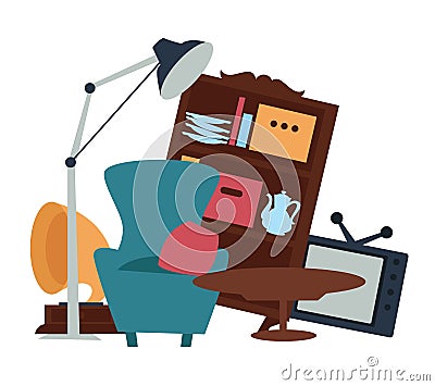 Garage sale furniture second hand goods selling Vector Illustration