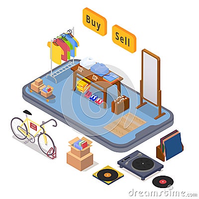 Garage Sale Isometric Vector Illustration