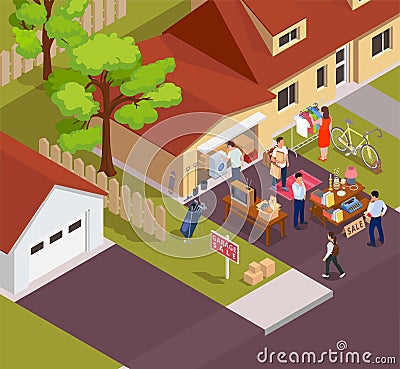 Garage Sale Isometric Vector Illustration