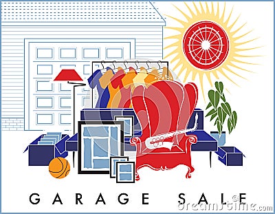 Garage Sale Junk Cartoon Illustration