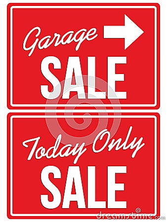 Garage Sale and Today ONLY SALE signs Cartoon Illustration