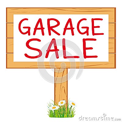 Garage sale woodboard. red cleanout icon signboard. Vector Illustration