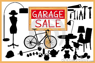 Garage sale woodboard. red cleanout illustration with red wooden signboard. Vector Illustration