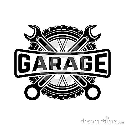 Garage. Service station. Car repair. Design element for logo, label, emblem, sign. Vector Illustration