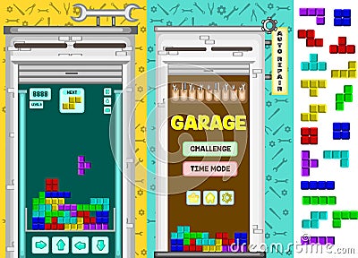 Garage Tetris Matching Game Kit Vector Illustration