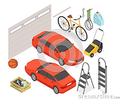 Garage and transport - modern vector colorful isometric illustrations set Vector Illustration