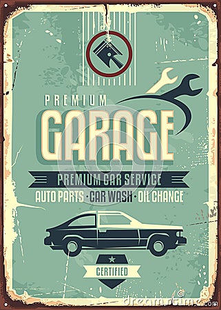 Garage vintage tin sign Vector Illustration