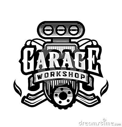 Garage, workshop, car logo, emblem. Vector illustration. Vector Illustration