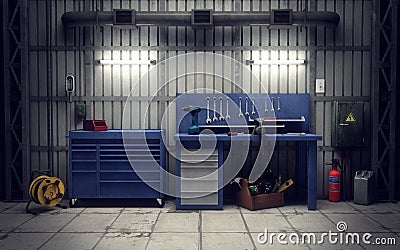 Garage workshop. 3d rendering Stock Photo