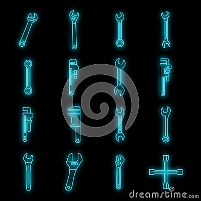 Garage wrench icons set vector neon Vector Illustration