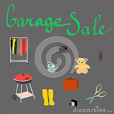 Garage, yard sale vector various household stuff Vector Illustration