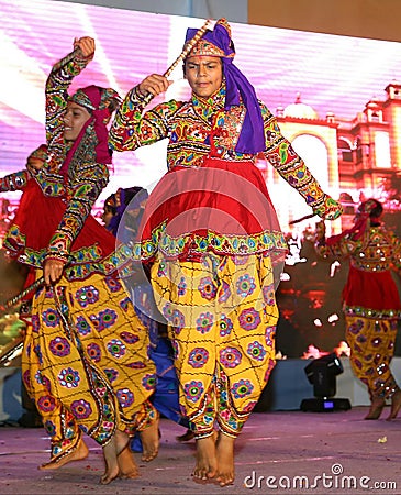 Garba Dancing Boy At Stage With Traditional Dress Editorial Stock Photo