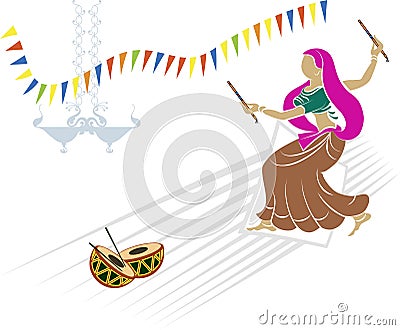 Garba (Dandia) Is An Indian Dance Vector Illustration