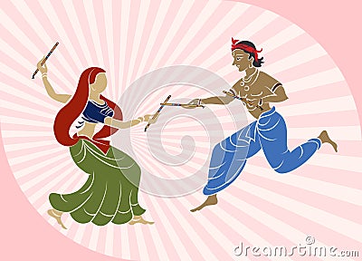 Garba (Dandia) Is An Indian Dance Vector Illustration