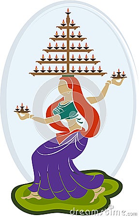 Garba (Dandia) Is An Indian Dance Vector Illustration