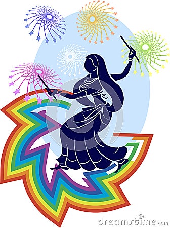 Garba (Dandia) Is An Indian Dance Vector Illustration