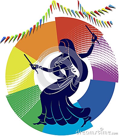 Garba (Dandia) Is An Indian Dance Vector Illustration