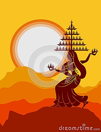 Garba (Dandia) Is An Indian Form Of Dance Vector Illustration