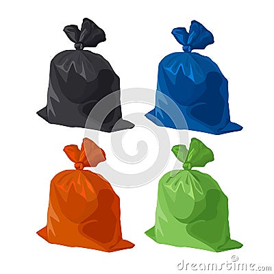 Garbage bag icons set. Rubbish, waste and trash in plastic pack. Vector Vector Illustration
