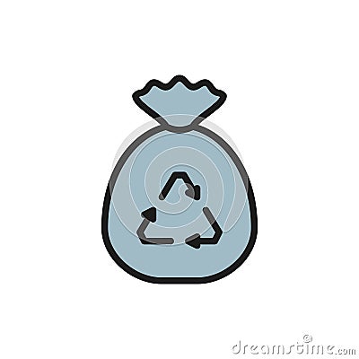 Garbage bag, waste recycling, bagful trash flat color line icon. Vector Illustration