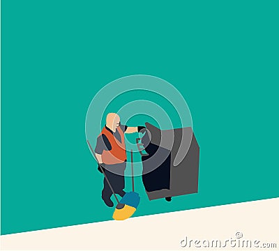 Garbage Bin Collection. Waste Collector With Rubbish And Trash. Vector Illustration