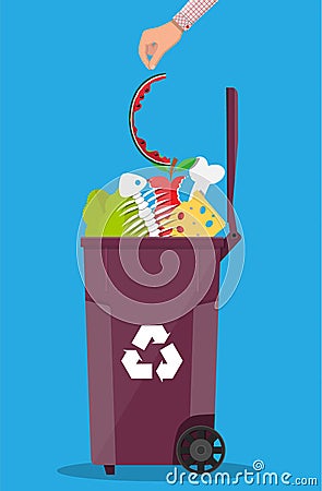 Garbage bin container full of junk food Vector Illustration