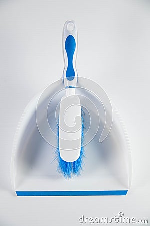 Garbage bin, dustpan or scoop and brush Stock Photo