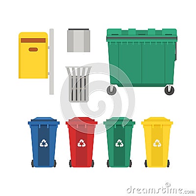 Garbage Bins and Trash Cans Set Vector Illustration