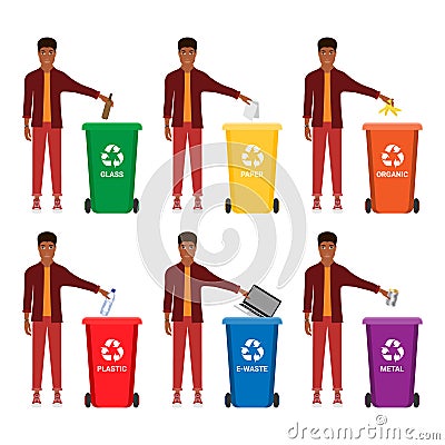 Garbage can, waste bin, trash container, dumpster infographic. Keep clean or do not litter, concept. Cartoon Vector Illustration