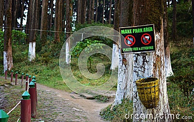 Garbage cans in a forested area. Recycling bin in park for protect environment. Pollution free environment Thames Stock Photo