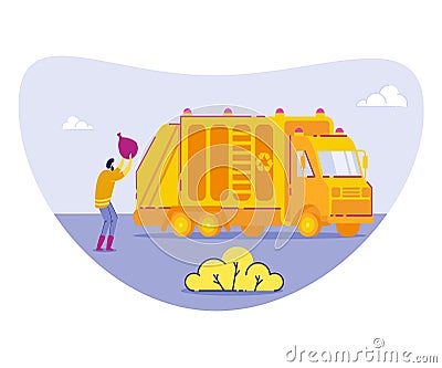 Truck Container with Scavenger Garbage Collection. Vector Illustration